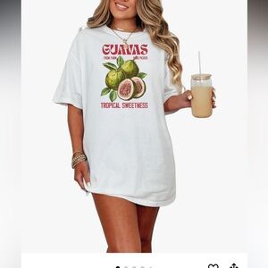 White Graphic T-Shirt with Guava Print